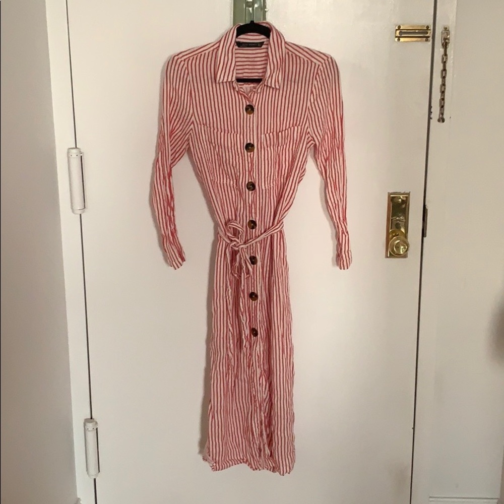 Zara red striped long sleeve dress